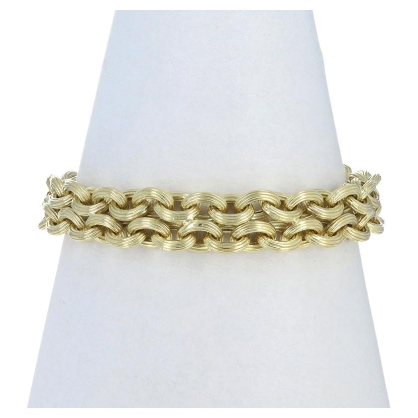 Yellow Gold Onyx Cable Chain Bracelet 8 1/4" 14k Round Cabochon Italy For Sale