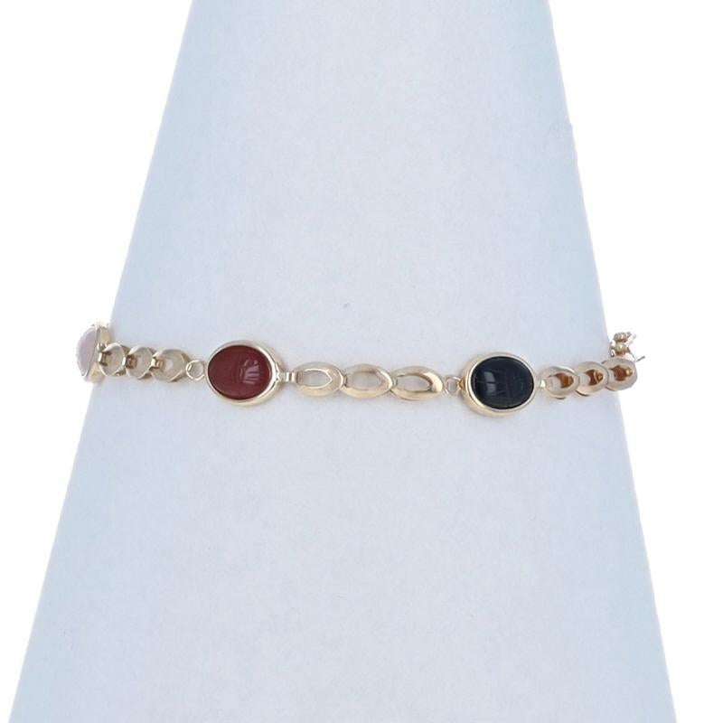 Yellow Gold Onyx Carnelian Quartz Beetle Station Bracelet 7