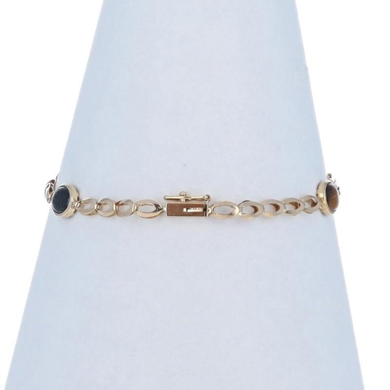 Women's Yellow Gold Onyx Carnelian Quartz Beetle Station Bracelet 7
