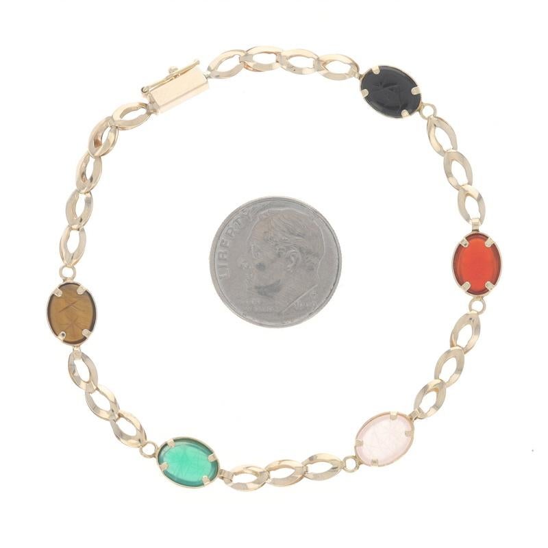 Yellow Gold Onyx Carnelian Quartz Beetle Station Bracelet 7