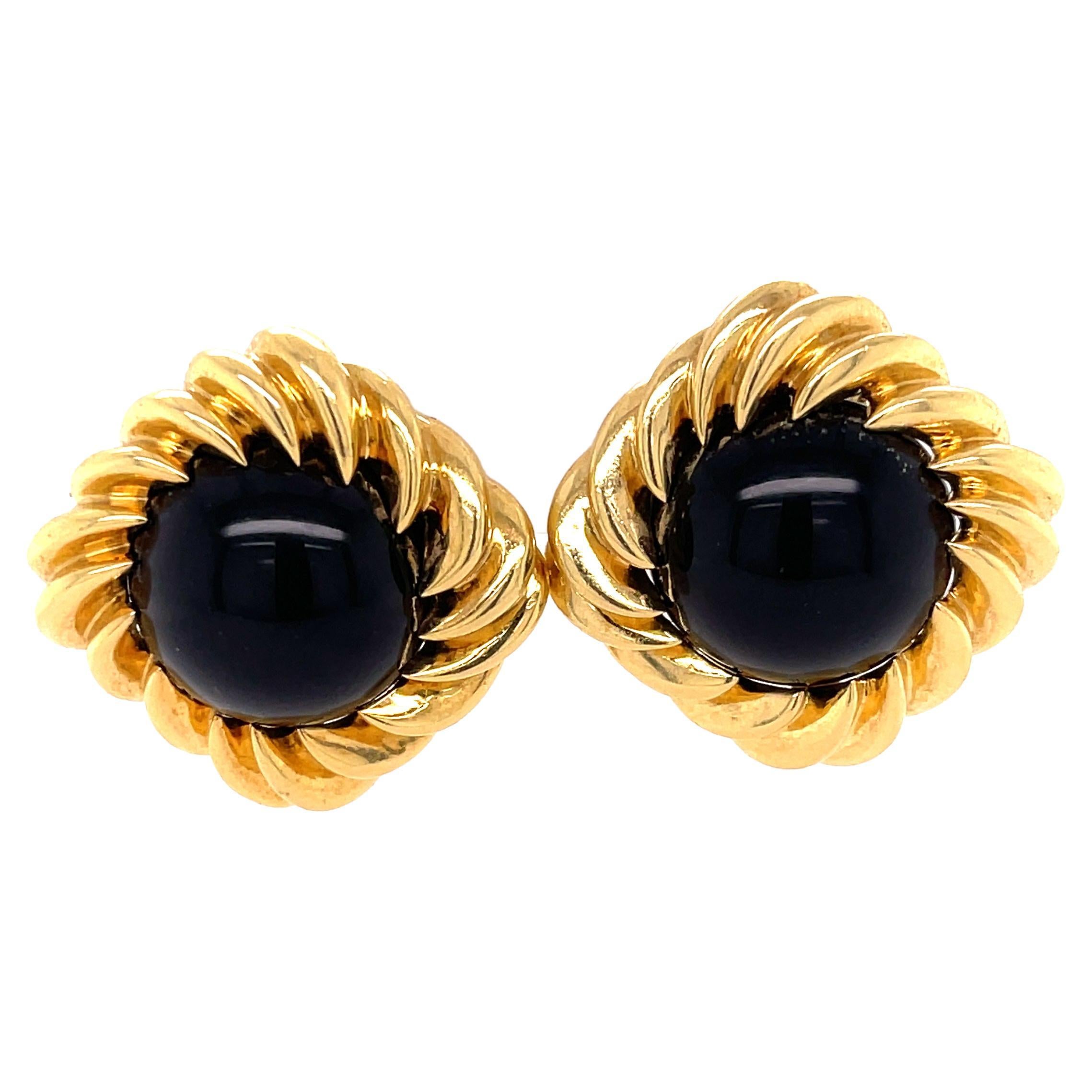 Yellow Gold Onyx Clip-on Earrings For Sale