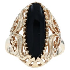 Anello solitario con cocktail di onice in oro giallo - 10k Scrollwork