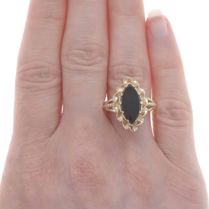Anillo Solitario Cóctel Onyx Oro Amarillo - 14k Marquise Cabochon Rope Twist Corte marquesa en venta
