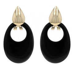 Yellow Gold Onyx Convertible Dangle Earrings 14k Door Knocker