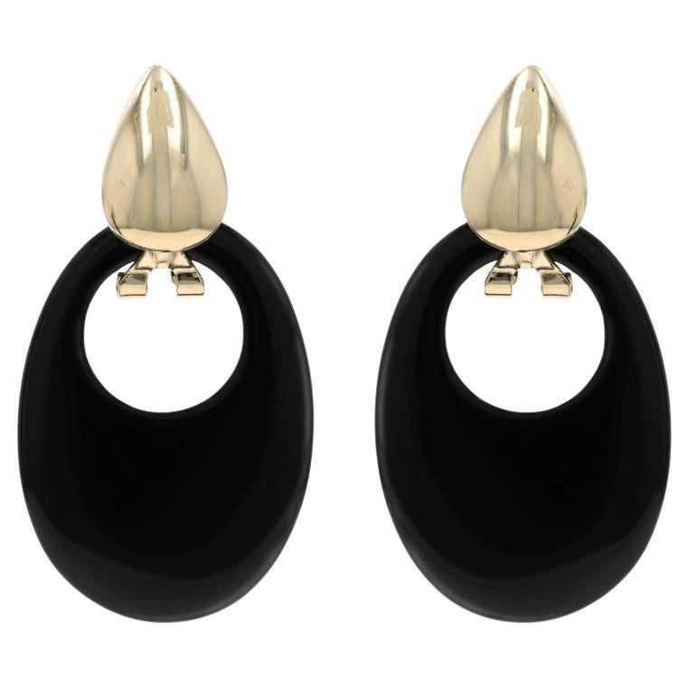 Orecchini pendenti convertibili in onice in oro giallo 14k Door Knocker in vendita