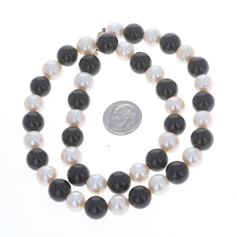 Gelbgold Onyx & Zuchtperlen Perlen Perlenstrang Halskette 18