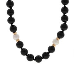 Gelbgold Onyx Zuchtperlen geknotet Strang Halskette 31" - 14k Perlen