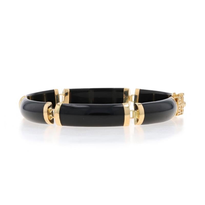 Mixed Cut Yellow Gold Onyx Curved Link Bracelet 7