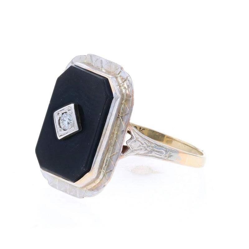 Anillo Art Déco Ónice Diamante Oro Amarillo - 10k Grabado en Excelente estado para la venta en Greensboro, NC