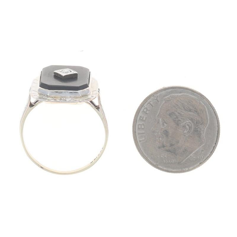 Anillo Art Déco Ónice Diamante Oro Amarillo - 10k Grabado en venta 1