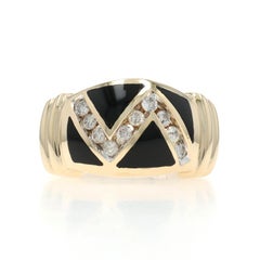 Yellow Gold Onyx Diamond Band - 14k .40ctw Zig-Zag Ring SZ 6 3/4