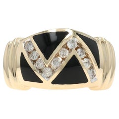 Anneau en or jaune Onyx Diamant - 14k .40ctw Zig-Zag Ring SZ 6 3/4