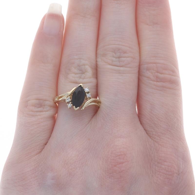 Marquise Cut Yellow Gold Onyx & Diamond Bypass Ring - 14k Marquise For Sale