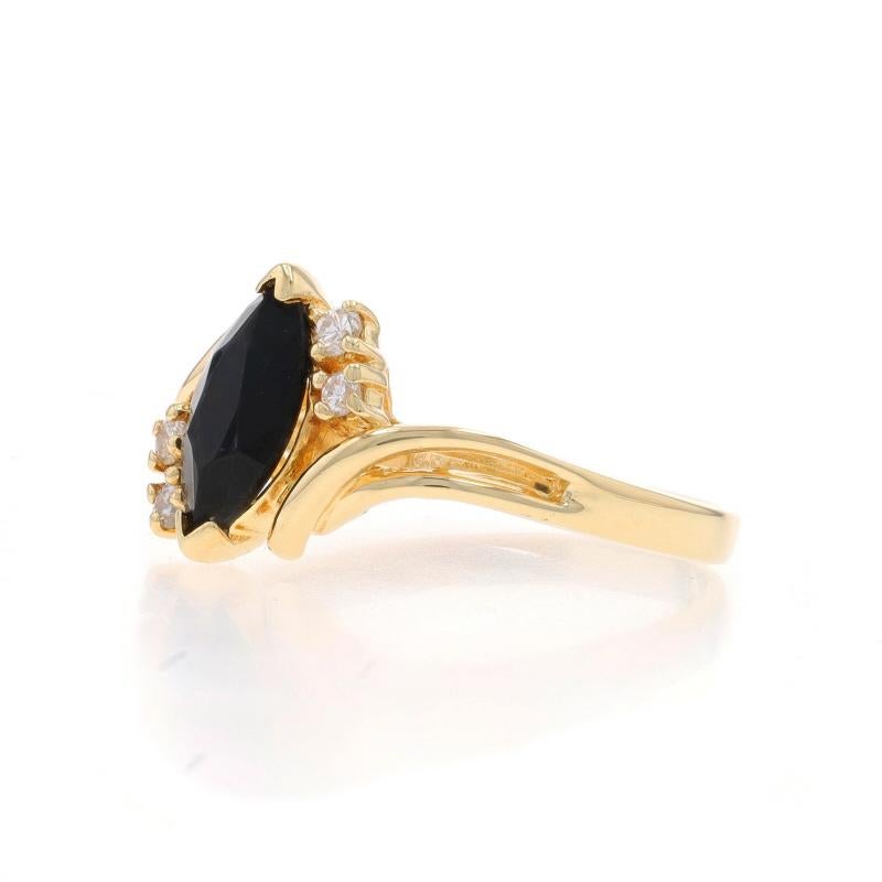 Yellow Gold Onyx & Diamond Bypass Ring - 14k Marquise In Excellent Condition For Sale In Greensboro, NC