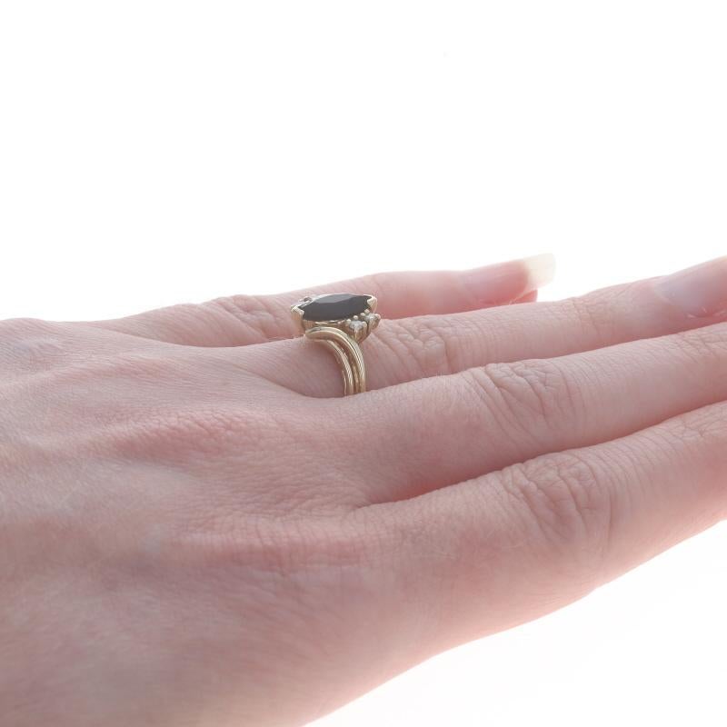 Women's Yellow Gold Onyx & Diamond Bypass Ring - 14k Marquise For Sale