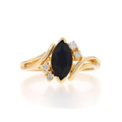 Yellow Gold Onyx & Diamond Bypass Ring - 14k Marquise