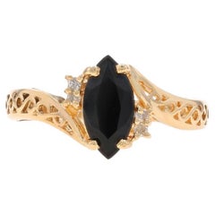 Bypass-Ring aus Gelbgold mit Onyx und Diamanten - 14k Marquise