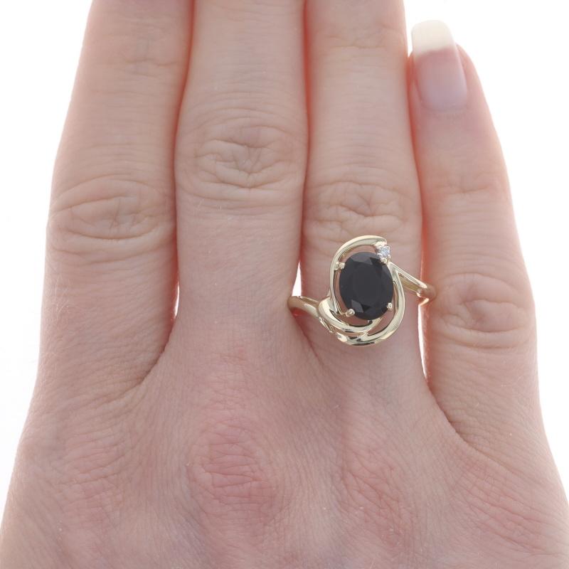 Size: 8 1/4
Sizing Fee: Up 2 sizes for $35 or Down 3 sizes for $30

Metal Content: 14k Yellow Gold

Stone Information

Natural Onyx
Cut: Oval
Color: Black

Natural Diamond
Cut: Round Brilliant
Stone Note: (one small accent)

Style: Solitaire with