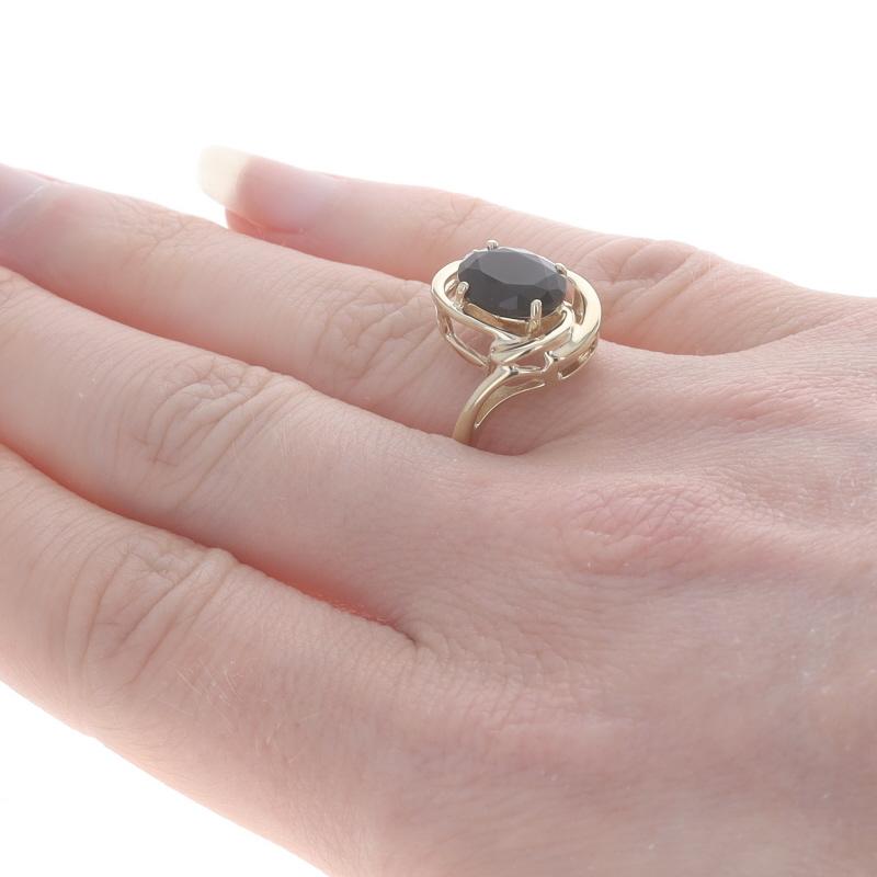 Yellow Gold Onyx & Diamond Bypass Ring - 14k Oval In Excellent Condition For Sale In Greensboro, NC
