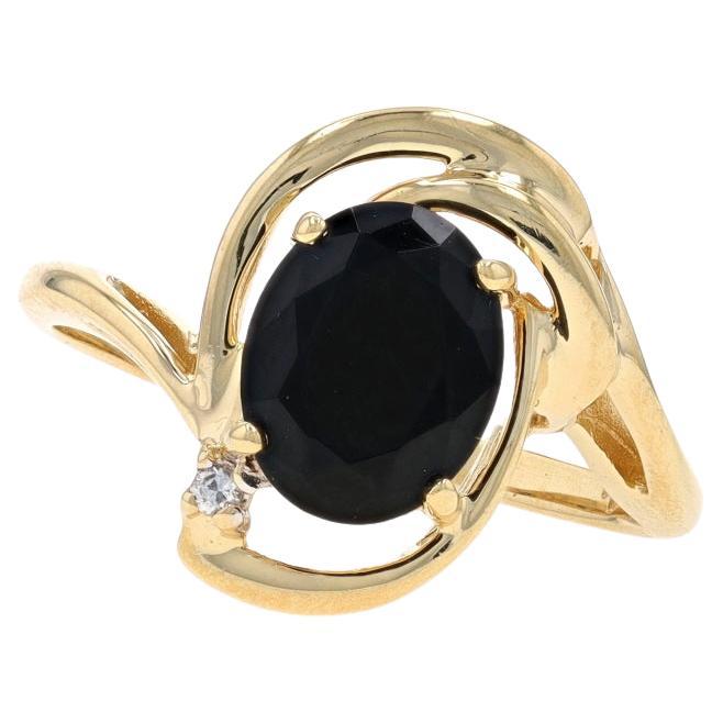 Yellow Gold Onyx & Diamond Bypass Ring - 14k Oval For Sale