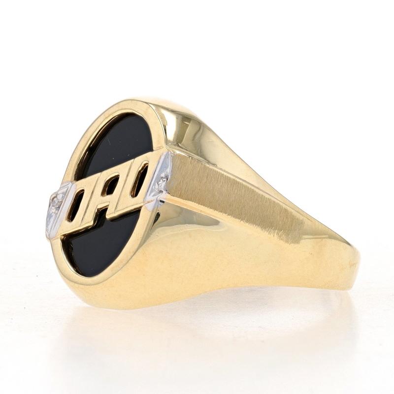 Single Cut Yellow Gold Onyx & Diamond Dad Men's Ring - 10k Father's Gift For Sale