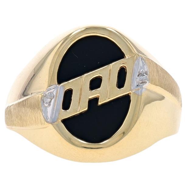 Yellow Gold Onyx & Diamond Dad Men's Ring - 10k Father's Gift