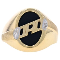 Yellow Gold Onyx & Diamond Dad Men's Ring - 10k Father's Gift