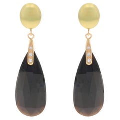 Orecchini pendenti in oro giallo con onice e diamanti - 14k Pear Double Cabochon