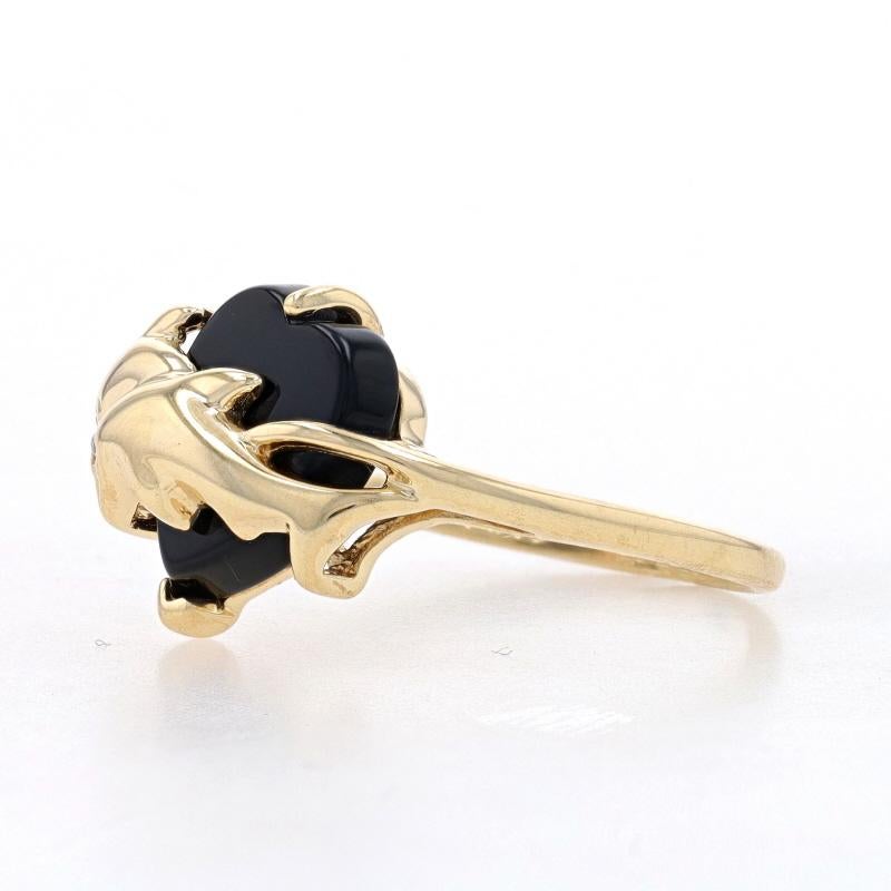 Yellow Gold Onyx & Diamond Dolphin Duo Bypass Ring - 10k Heart In Excellent Condition For Sale In Greensboro, NC