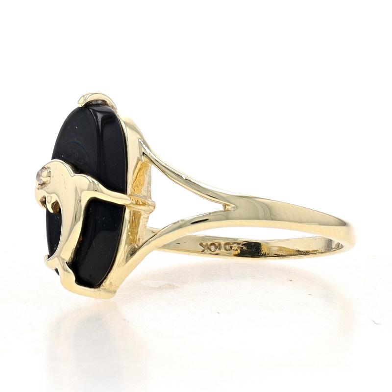 Yellow Gold Onyx & Diamond Jumping Dolphin Ring - 10k Ocean Life In Excellent Condition For Sale In Greensboro, NC