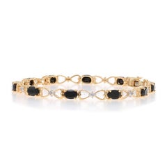 Yellow Gold Onyx Diamond Link Bracelet 7 1/4" - 10k Oval Heart Bow