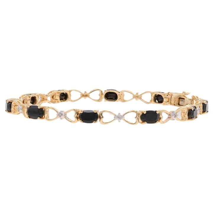 Yellow Gold Onyx Diamond Link Bracelet 7 1/4" - 10k Oval Heart Bow
