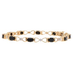 Yellow Gold Onyx Diamond Link Bracelet 7 1/4" - 10k Oval Heart Bow