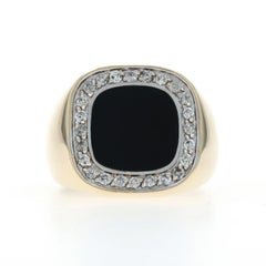 Yellow Gold Onyx Diamond Men's Ring - 10k .53ctw Halo
