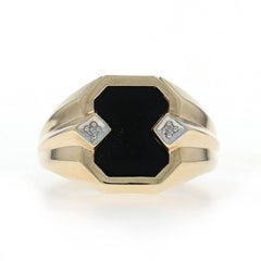 Yellow Gold Onyx Diamond Men's Ring - 10k