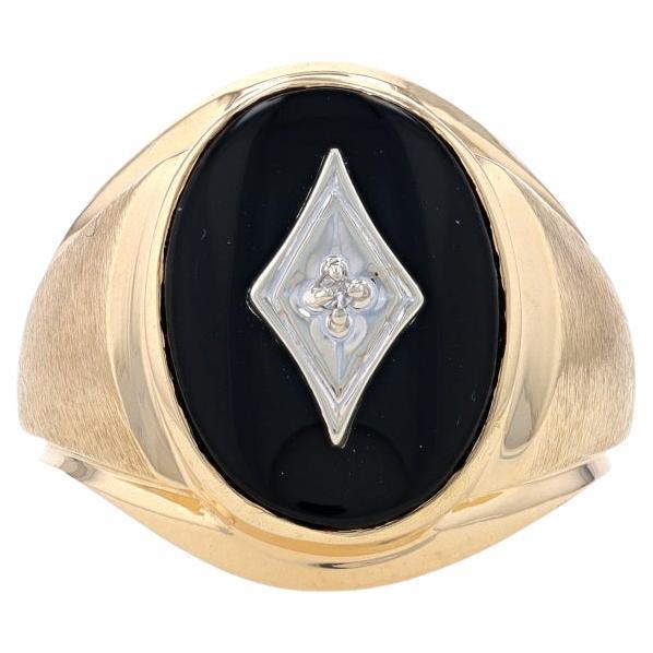Yellow Gold Onyx & Diamond Men's Ring - 10k For Sale