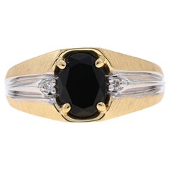Anello da uomo in oro giallo con onice e diamanti - 10k Ovale spazzolato