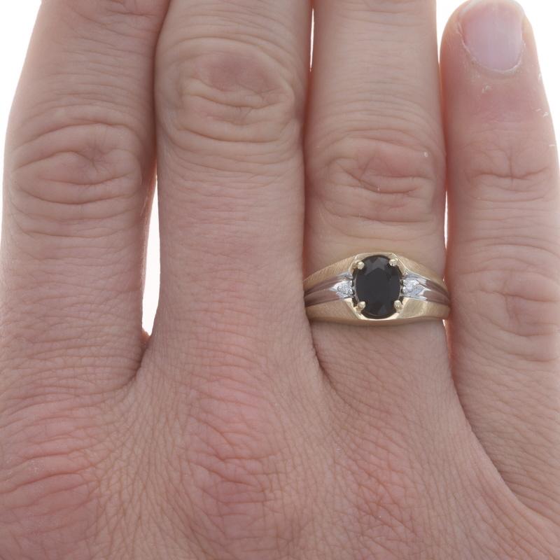 Oval Cut Yellow Gold Onyx & Diamond Men's Ring - 10k Oval