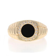 Anello da uomo in oro giallo con onice e diamanti - 14k .10ctw Halo