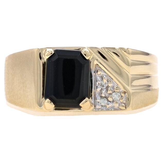 Yellow Gold Onyx & Diamond Men's Ring - 14k For Sale