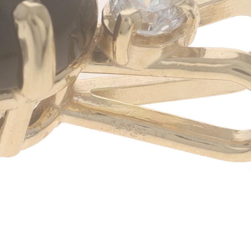 Yellow Gold Onyx Diamond Pendant - 14k Oval Cabochon .10ctw Damen im Angebot