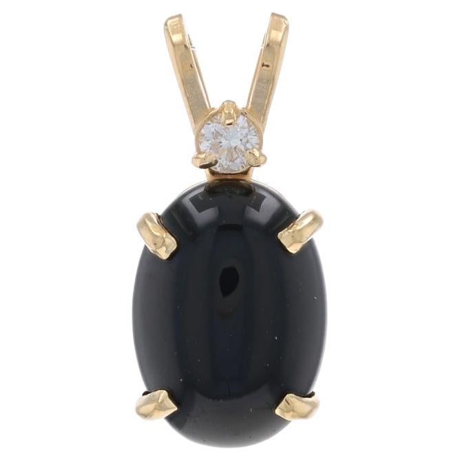Yellow Gold Onyx Diamond Pendant - 14k Oval Cabochon .10ctw