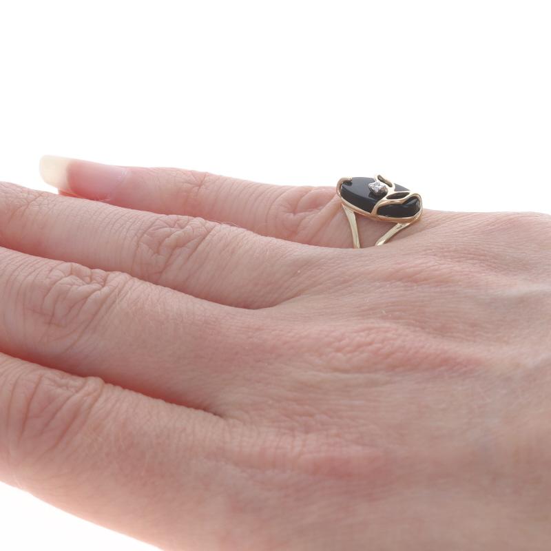 Women's Yellow Gold Onyx Diamond Ring - 10k Floral Leaf