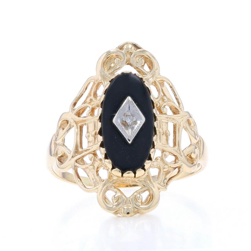 Yellow Gold Onyx & Diamond Ring - 10k Lace 2