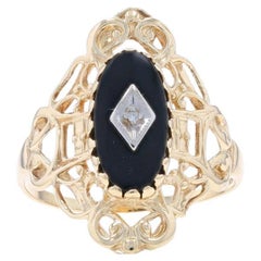 Yellow Gold Onyx & Diamond Ring - 10k Lace