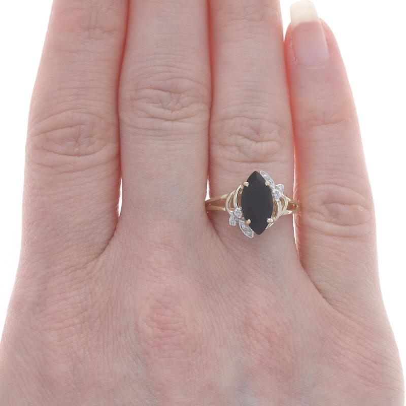 Marquise Cut Yellow Gold Onyx Diamond Ring - 10k Marquise