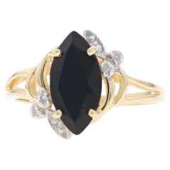 Yellow Gold Onyx Diamond Ring - 10k Marquise