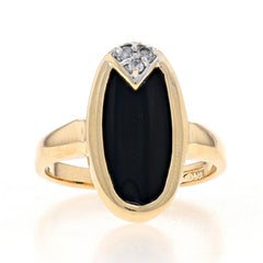 Yellow Gold Onyx & Diamond Ring - 14k