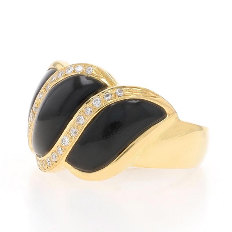Yellow Gold Onyx Diamond Ring - 18k .20ctw Three-Stone Sz 6 3/4 In Good Condition For Sale In Greensboro, NC