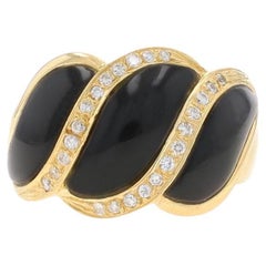 Yellow Gold Onyx Diamond Ring - 18k .20ctw Three-Stone Sz 6 3/4